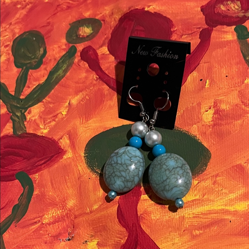 Chic Blue and Pearl Drop Earrings